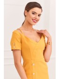 Elegant dress with a Carmen neckline, mustard 0484 - Online store - Boutique